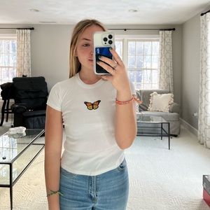 brandy melville white butterfly baby tee